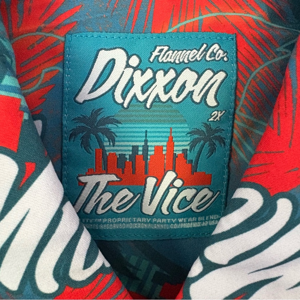 DIXXON Casual Button Down Party Shirt Men’s Size 2X Teal Blue and Red Shirt